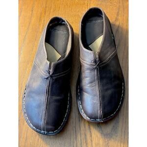 Dockers Women's 9.5M Dark Brown Leather Slip-On Clogs Mules Comfort Shorewalk St